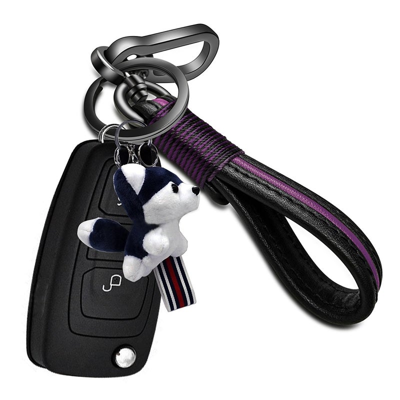 Idakekiy Leather Keychain with Elegant Handmade Key Chain Strap and Zinc Alloy Ring to Organize Keys for Men and Women (Purple) - Image 5